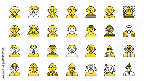 Diverse faces collection for avatars, profile pictures, or character design, ranging from sporty to professional, ensuring a wide selection for your creative projects