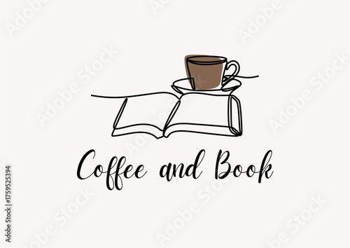 Coffee cup icon with book illustration
