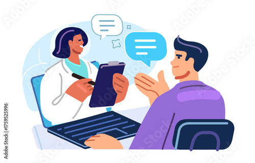 Patient having online conversation with doctor. Health care services, online telemedicine. Healthcare, medicine concept