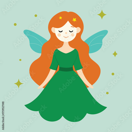 Ginger haired fairy with green dress and wings fantasy