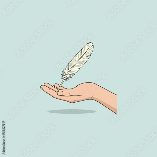 Feather in hand icon flat vector design.
