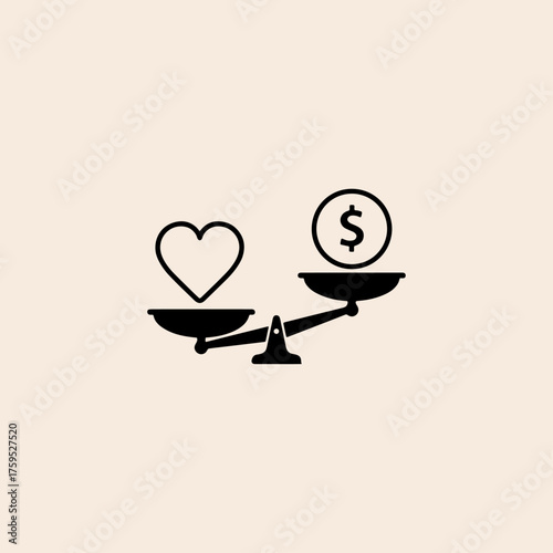 Heart Health and Money on Scales icon flat vector design.