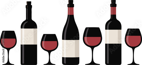 "Wine Bottles and Glasses Illustration"