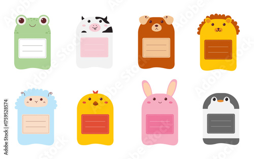 A collection of various paper notes in the shape of cute animals. Blank paper notes for making to-do lists, diaries, and memories.