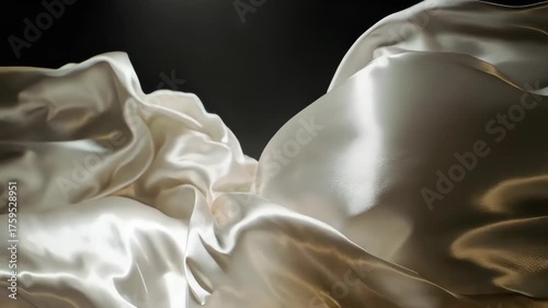 Flowing, iridescent fabric against a dark background, light and shadow play