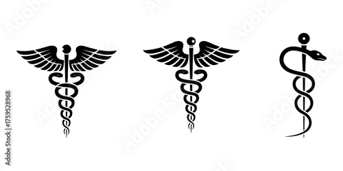 Caduceus Icon Variations Exploring Medical Symbols in Different Design Styles for Healthcare Branding