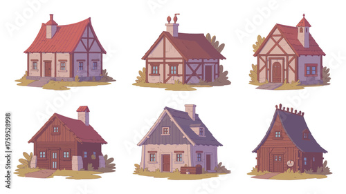 Collection of charming fairytale cottages and rustic village houses