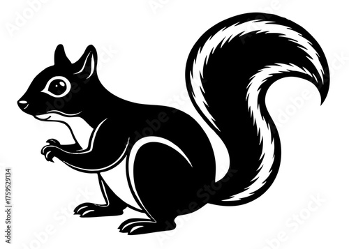 Stylized skunk illustration in black and white with a bushy tail design art