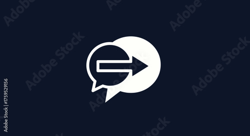 White chat bubbles with arrow pointing right on dark blue background