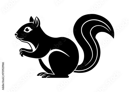 Silhouette of a squirrel with a bushy tail in black and white illustration