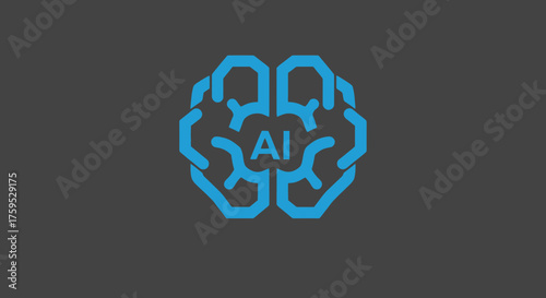 Stylized cyan brain with "AI" on gray background