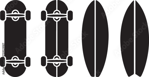 Skateboard and Surfboard Icons