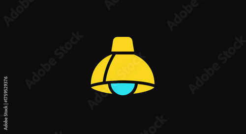 Stylized light fixture with yellow shade and blue bulb, on black