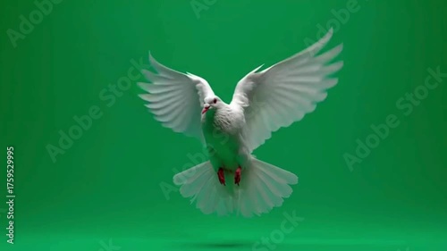 Elegant Dove Soaring Freely on a Green Backdrop