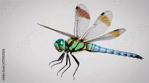 A detailed illustration of a dragonfly against a pure white background 
