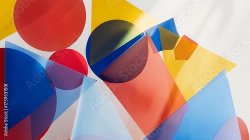 Colorful abstract shapes in various colors and geometric forms on a white background