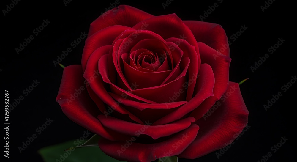 Naklejka premium Vibrant red rose blossom against a black background floral macro