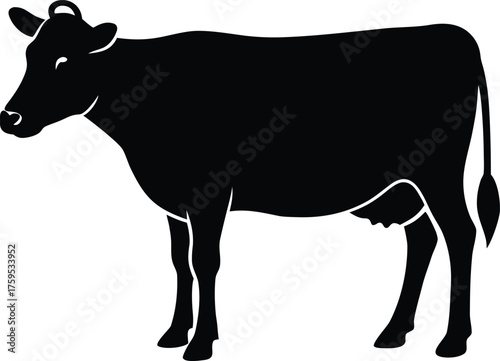 Milking Cow Silhouette Vector Art Illustration
