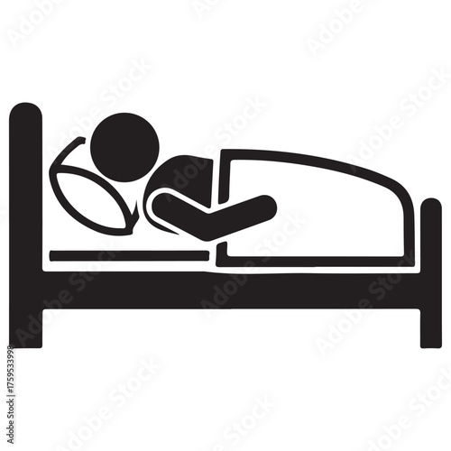 Black Minimalist Pictogram of a Person Resting in a Bed