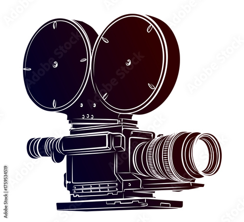 A sketch of vintage film video camera.
