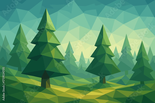 Polygonal gradient lowpoly vector scene triangular faceted angular textures illustration ground forest