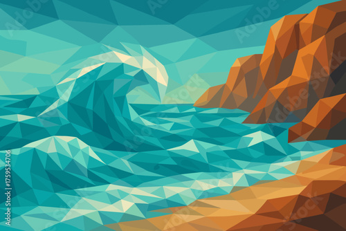 Shapes vector illustration light angular polygonal ocean waves geometric reflecting cliffs