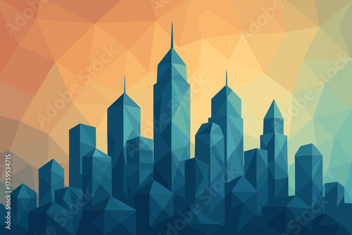 Vector faceted city gradient background illustration geometric skyline angular polygonal