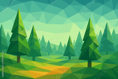 Scene lowpoly textures sky triangular vector angular ground polygonal forest gradient illustration