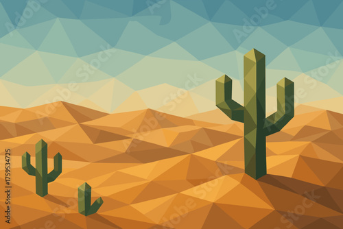 Fading sky desert vector angular lowpoly to landscape illustration horizon polygonal