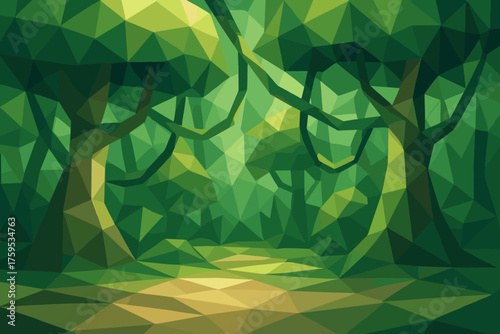 Geometry scene vines ground shadows illustration jungle faceted vector trees geometric lowpoly