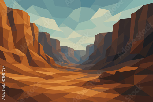 Tones vector sky illustration lowpoly angular cliffs ground layers canyon landscape
