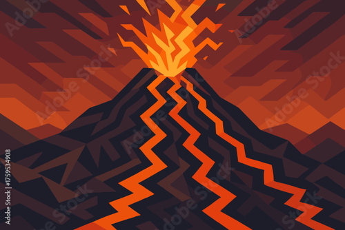 Lava eruption zigzag vector volcano illustration flows cascading abstract angular polygonal