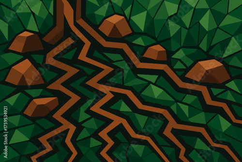 Floor polygonal vector abstract illustration zigzag leaf forest roots geometric rocks