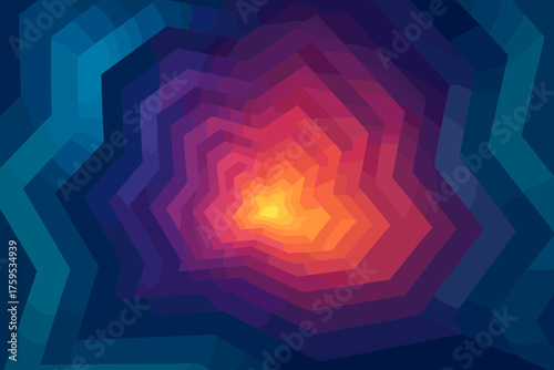 Into illusion repeating vector gradients geometric polygonal illustration glowing walls tunnel zigzag