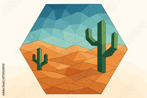 Gradient polygonal illustration hexagonal abstract cactus angular landscape desert vector outlined facets