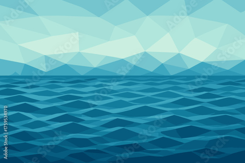 Surface vector wave ocean polygonal horizon angular abstract hexagonal illustration