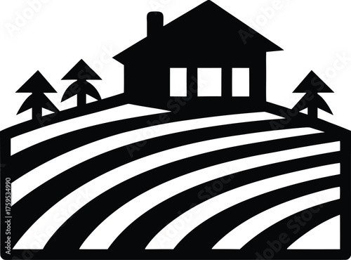 Terrace Farming Silhouette Vector Art Illustration