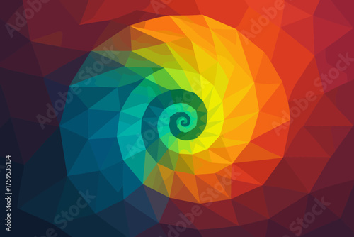 Vector spiral facets gradient abstract form illustration glowing angular nautilus
