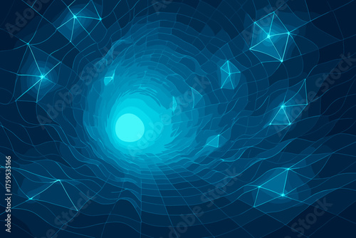 Polygonal futuristic tunnel rippling gridwave vector made luminous illustration highlights