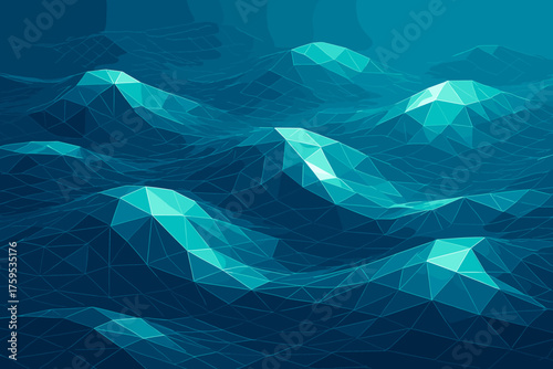 Geometric vector ocean grid formed illustration waves surfaces reflections faceted polygonal