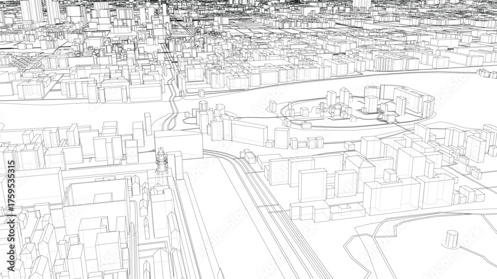 Fototapeta premium Intricate Cityscape Wireframe