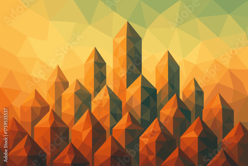 Vector geometric city faceted illustration angular triangular skyline composed gradient facades