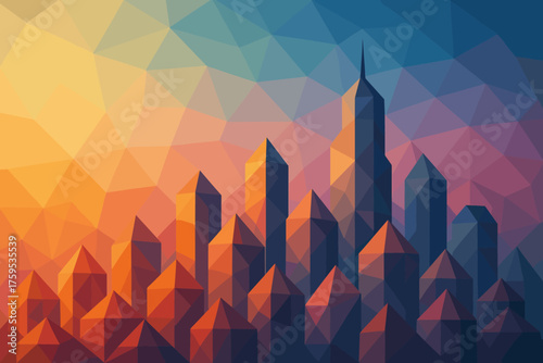 Background skyline vector polygonal rooftops faceted angular gradient geometric city composed illustration