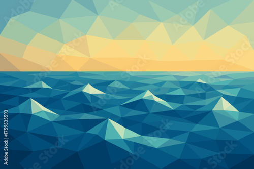 Triangular horizon vector geometric polygonal faceted angular reflections ocean illustration wave symphony