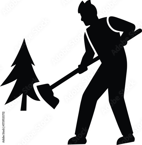 Woodcutter Silhouette Vector Art Illustration