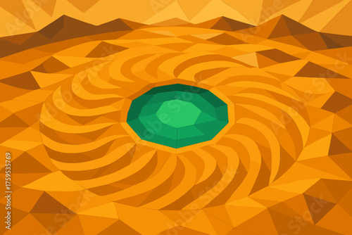 Vector central polygonal scene formations radial desert faceted oasis around geometry illustration