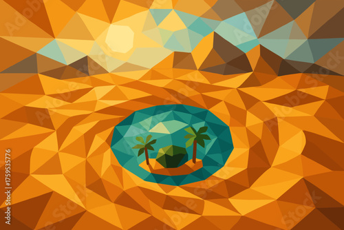 Circling polygonal faceted geometry oasis desert radial formations around illustration vector dune