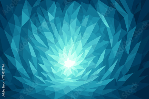 Vector crystalline faceted from glowing outward center ice interior cave illustration point