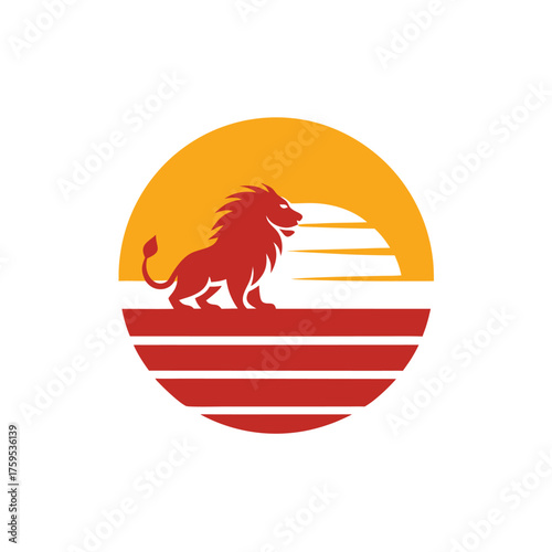 Retro Sunset Lion with Mane Vector Illustration for T-Shirt Design and Apparel