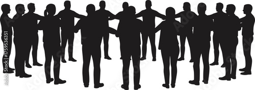 Circle of people holding hands silhouette cartoon illustration, symbolic unity and expressive gesture artwork for lifestyle and teamwork design